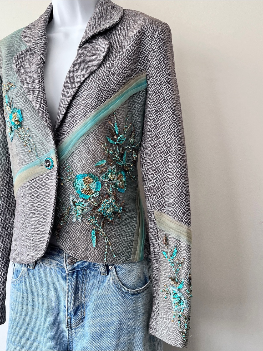 Marisa K Y2K Indie Sleeze Sequin Embellished Women’s Tweed Blazer Size S - Picture 4 of 14